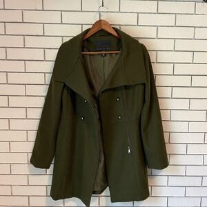 Attention Olive Green Double Breasted Asymmetric Zip Funnel Neck Coat Medium